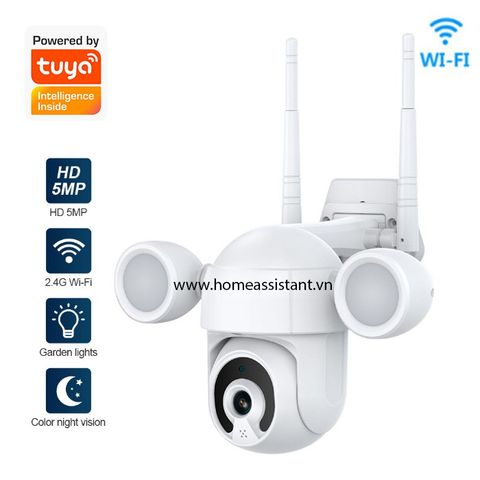  Camera Chống Trộm Tích Hợp Đèn Pha Siêu Nét Wifi Tuya TY05 (5 Megapixel) 