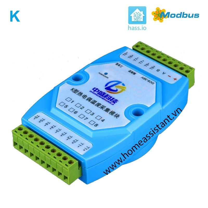 Bộ Đọc Nhiệt Độ Loại K PT100 8 Kênh RS485 Modbus RSK08 (Hỗ trợ HomeAssistant) Hass PLC