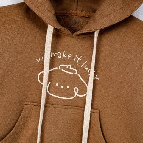  Áo hoodie dài tay có mũ màu nâu có hình in trang trí 