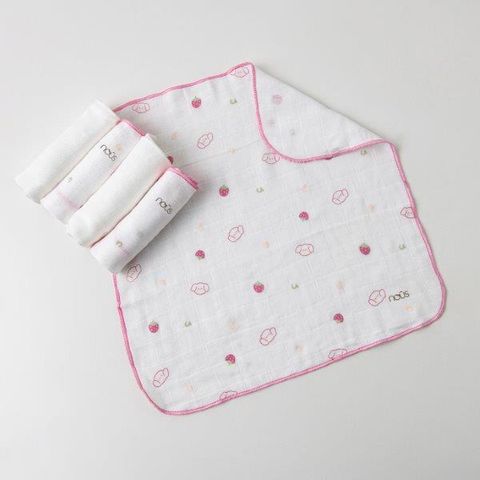  Set 5 khăn sữa bamboo màu trắng in họa tiết màu hồng 