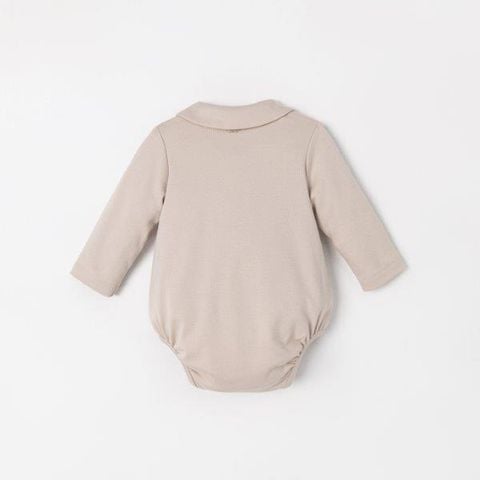  Body suit dài tay màu nâu cổ đức thêu trang trí trước ngực 