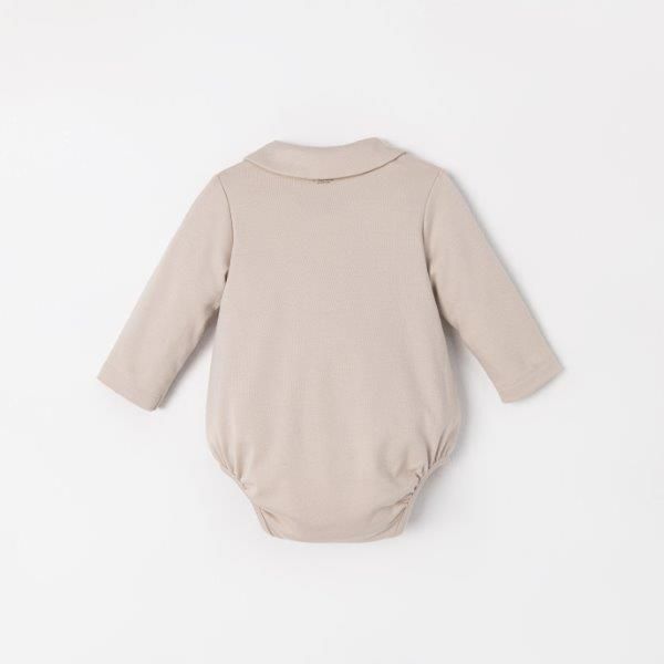  Body suit dài tay màu nâu cổ đức thêu trang trí trước ngực 