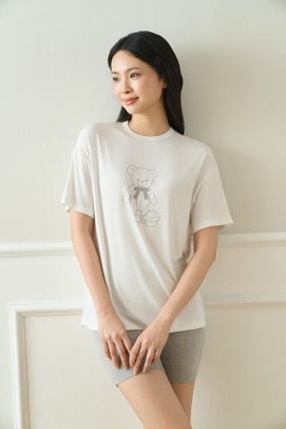  Bộ cộc mặc nhà màu trắng và quần biker ghi 