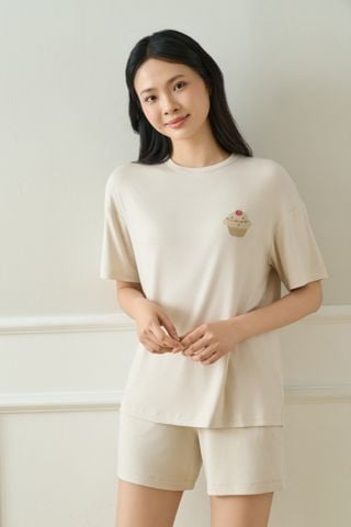  Bộ áo quần cộc mặc nhà màu be nhạt 