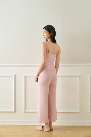  Bộ ngủ áo hai dây quần dài màu hồng 