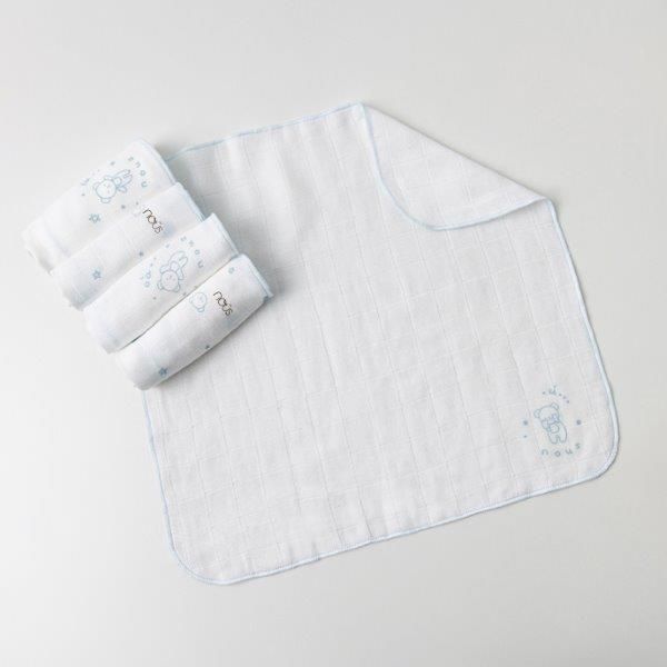  Set 5 khăn sữa bamboo màu trắng in họa tiết con gấu xanh 