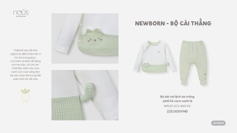  Bộ dài cài lệch áo trắng phối kẻ caro xanh lá 