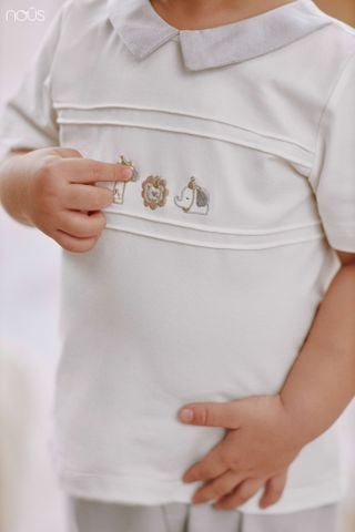  Bộ cộc áo trắng phối quần ghi kèm softtoy 