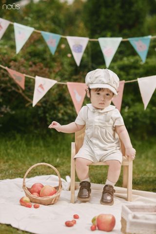  Bộ liền cộc màu ghi phối trắng đính nơ 