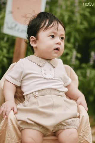  Set bodysuit cộc màu trắng phối nâu 