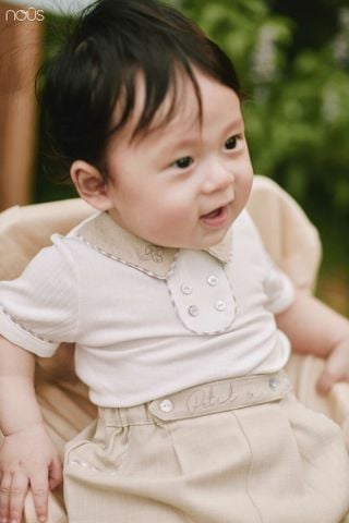  Set bodysuit cộc màu trắng phối nâu 
