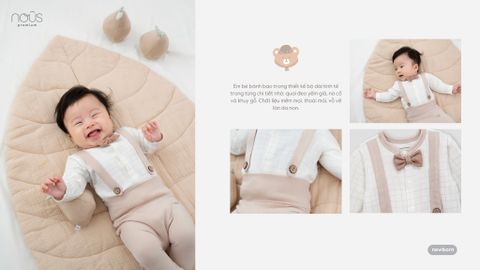  Bộ dài tay áo kẻ đính nơ phối quần nâu 