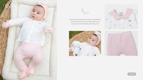  Bộ dài cài thẳng áo trắng họa tiết quần hồng NB 