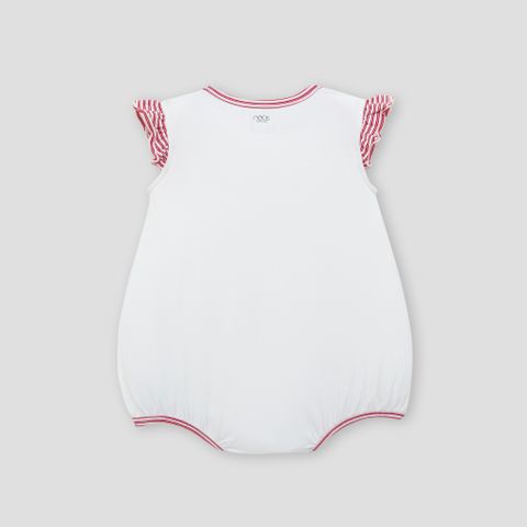  Bodysuit cộc tay trắng phối kẻ đỏ thêu trang trí 