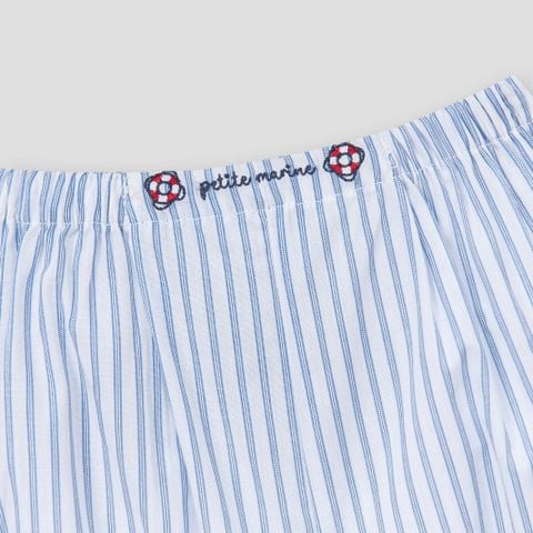  Bộ cộc cài thẳng áo trắng phối quần kẻ xanh navy 