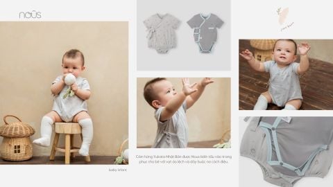  Set 2 bodysuit cộc cài lệch màu ghi in họa tiết 