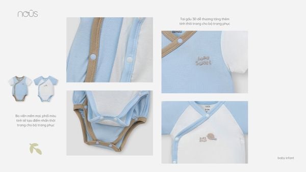  Set 2 bodysuit cài lệch cộc tay màu xanh phối trắng 