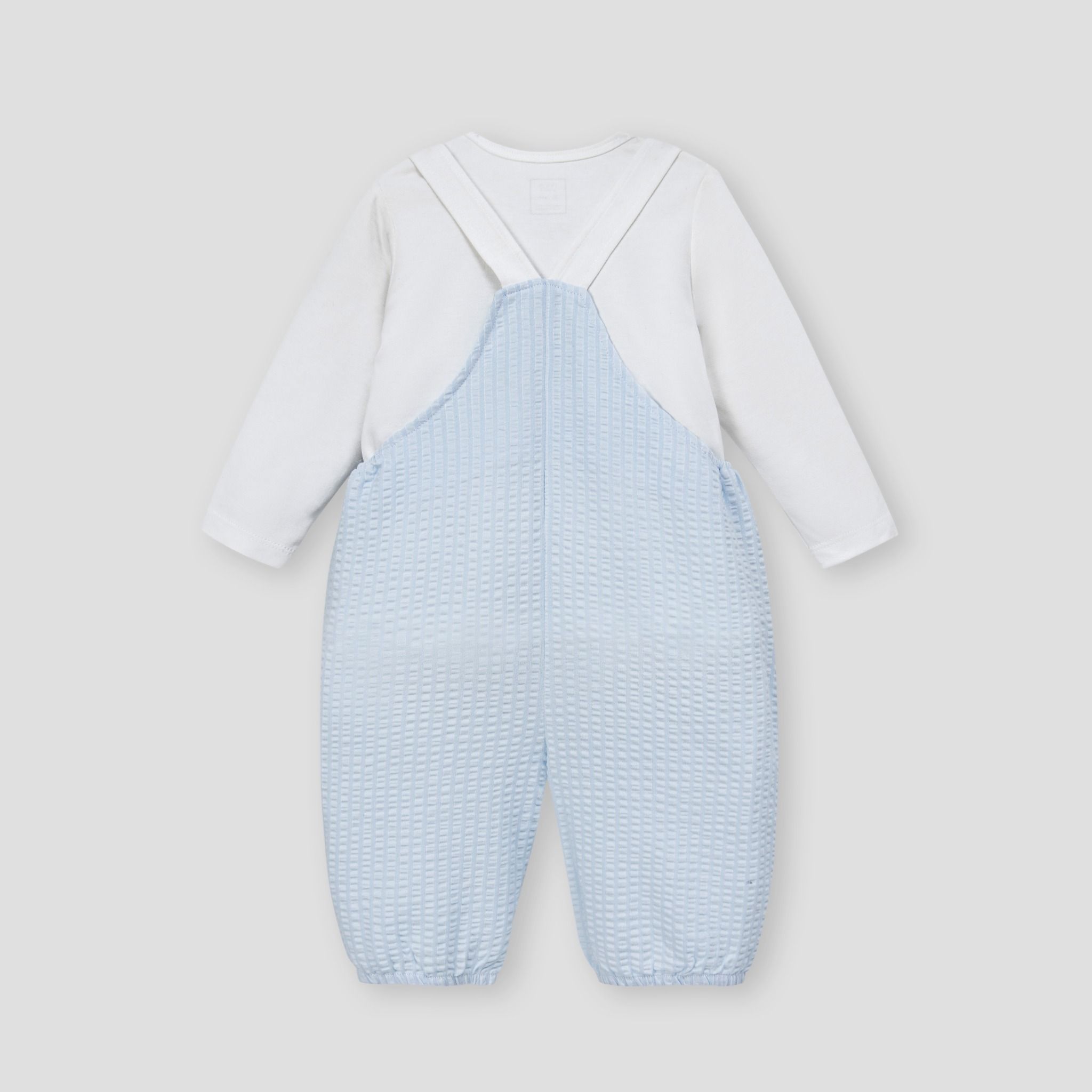  Set bộ quần yếm màu xanh áo dài tay trắng kèm mũ 