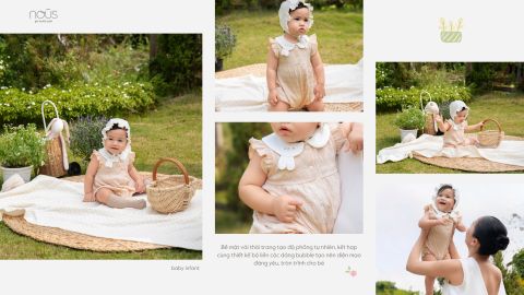  Bộ liền cộc màu be phối cổ trắng thêu trang trí 