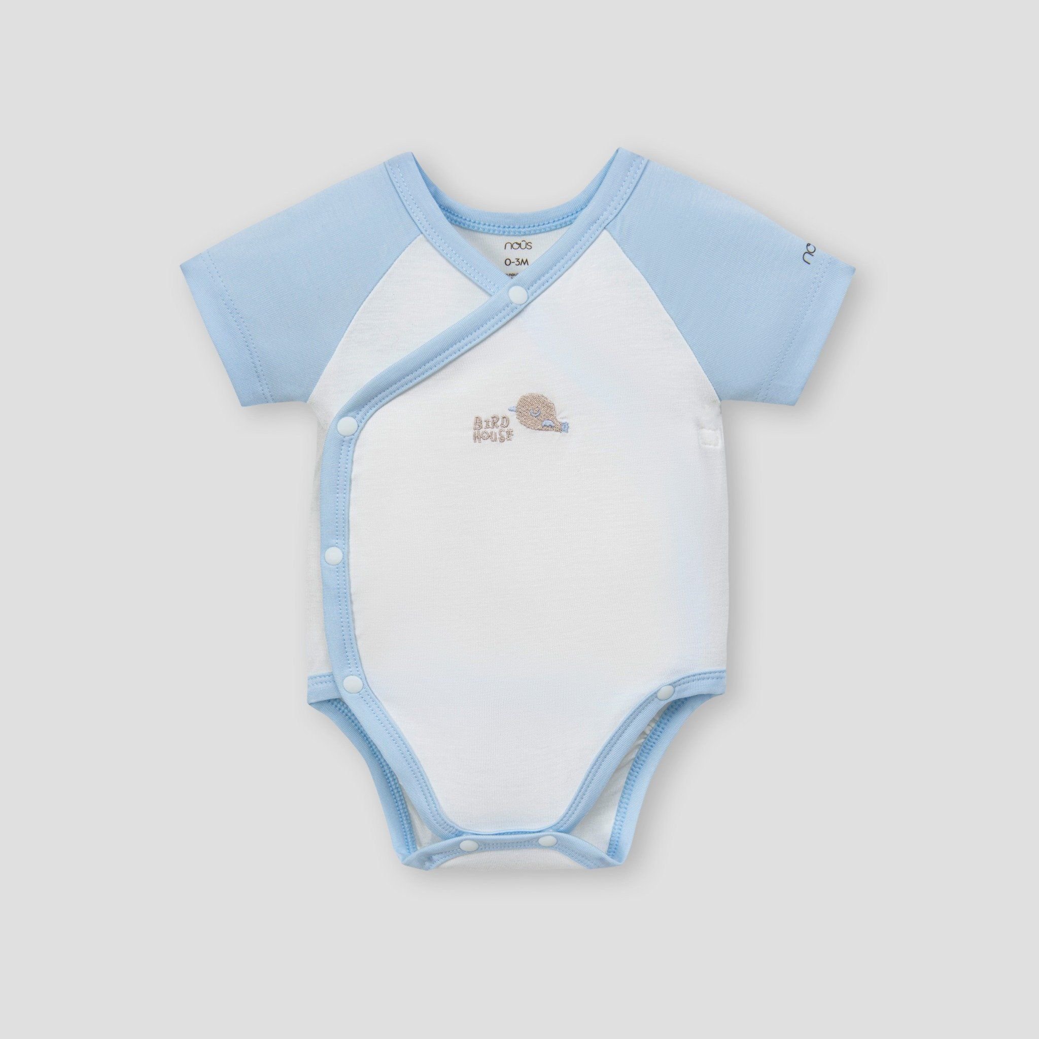  Set 2 bodysuit cài lệch cộc tay màu xanh phối trắng 