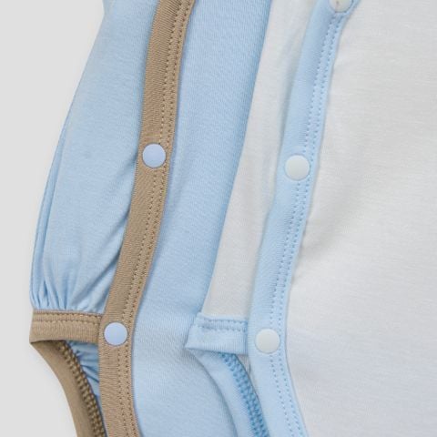  Set 2 bodysuit cài lệch cộc tay màu xanh phối trắng 