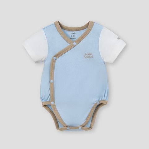  Set 2 bodysuit cài lệch cộc tay màu xanh phối trắng 