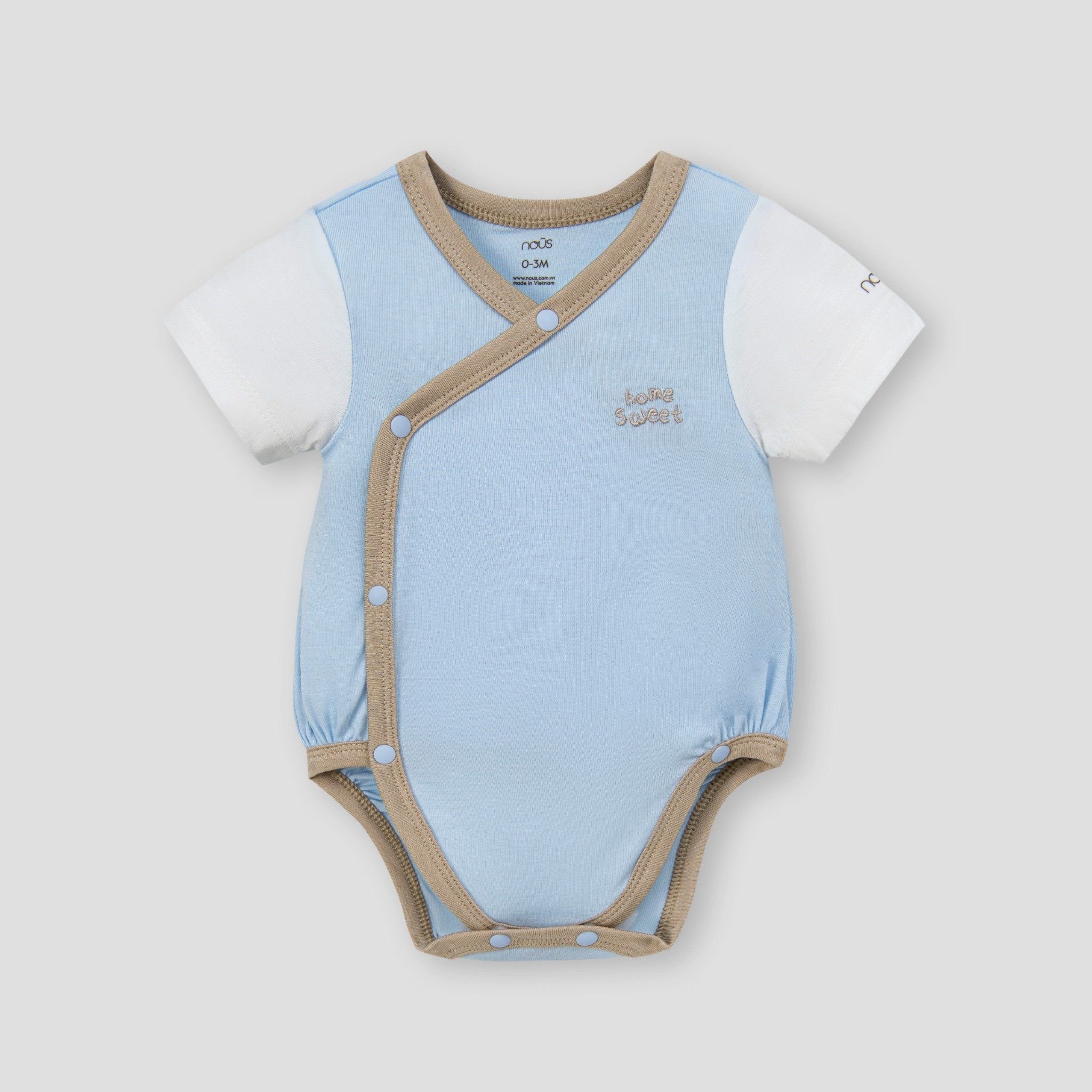  Set 2 bodysuit cài lệch cộc tay màu xanh phối trắng 