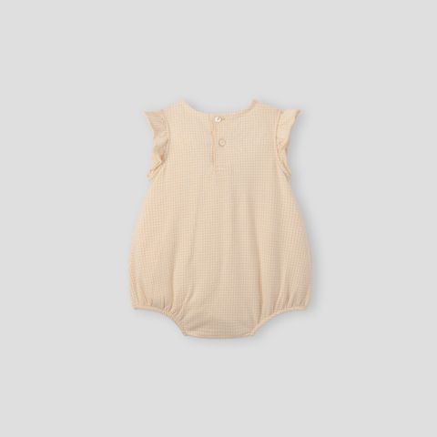  Bodysuit cộc tay kẻ caro nâu thêu trang trí 