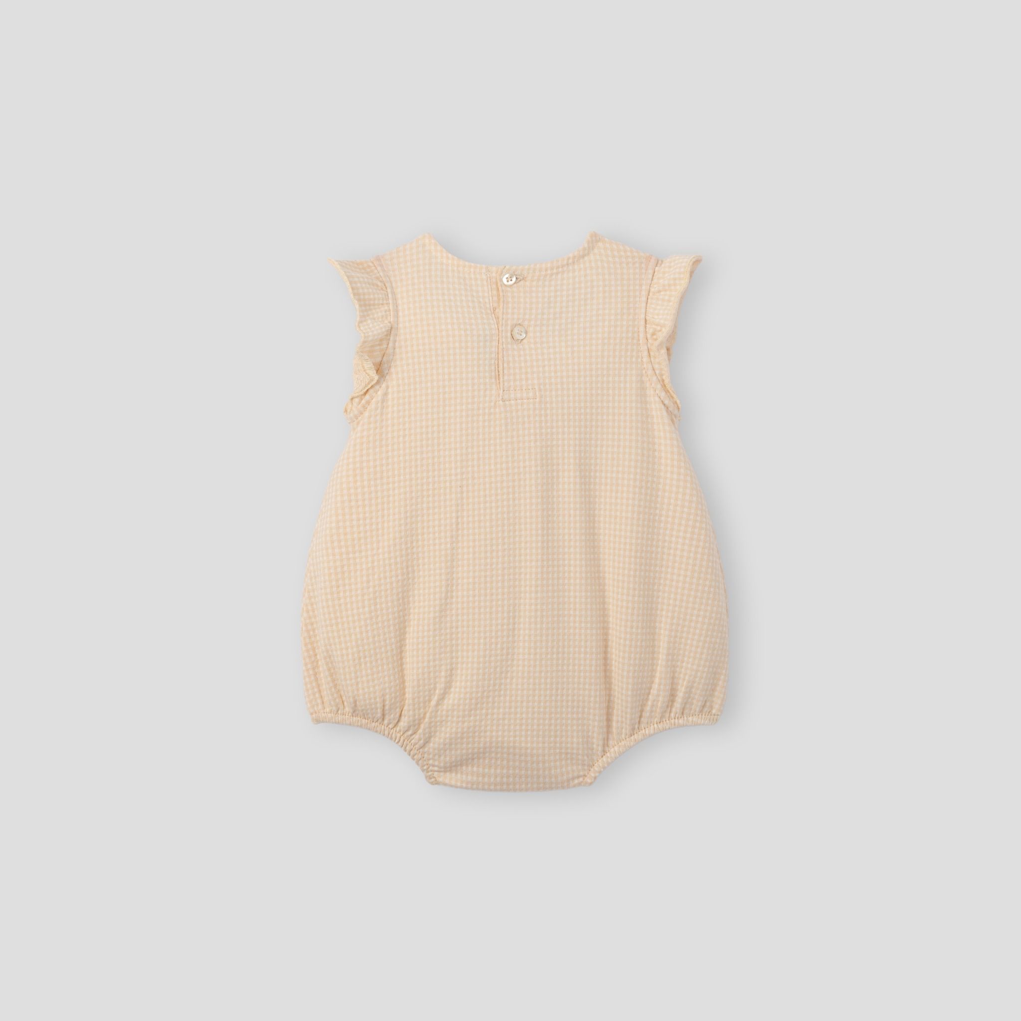  Bodysuit cộc tay kẻ caro nâu thêu trang trí 