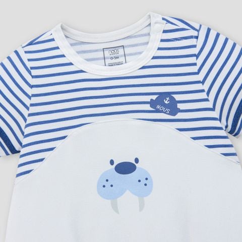  Bodysuit cộc tay kẻ xanh navy phối trắng 