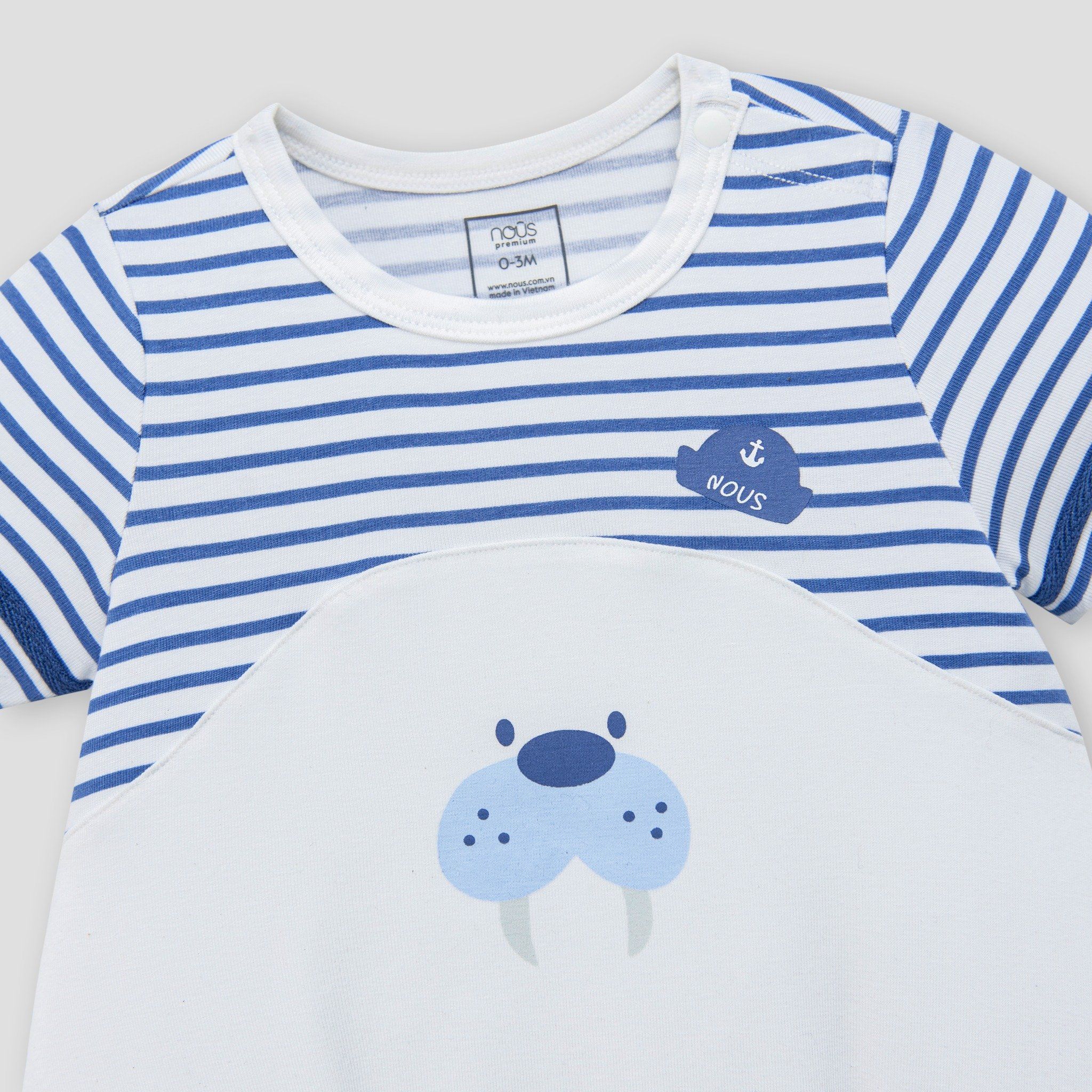  Bodysuit cộc tay kẻ xanh navy phối trắng 