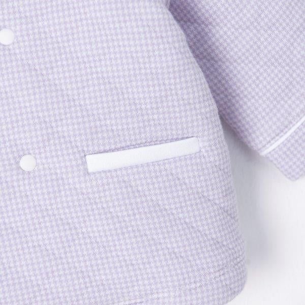  Set áo jacket quần cộc chần bông violet kẻ trắng 