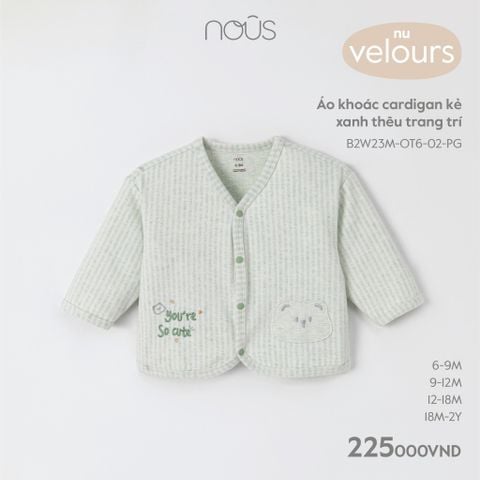  Áo khoác cardigan kẻ xanh thêu trang trí 