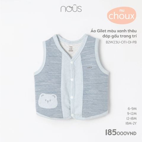  Áo Gilet màu xanh thêu đáp gấu trang trí 