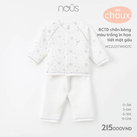  BCTD chần bông màu trắng in họa tiết mặt gấu 
