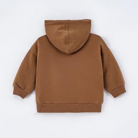  Áo hoodie dài tay có mũ màu nâu có hình in trang trí 