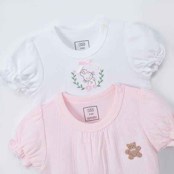  Set 2 bodysuit cộc tay hồng và trắng 