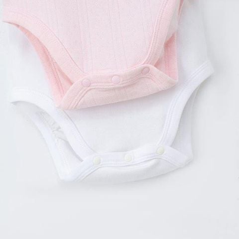  Set 2 bodysuit cộc tay hồng và trắng 