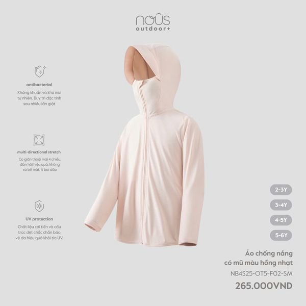  Áo chống nắng có mũ màu hồng nhạt 