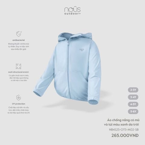  Áo chống nắng có mũ và túi màu xanh da trời 