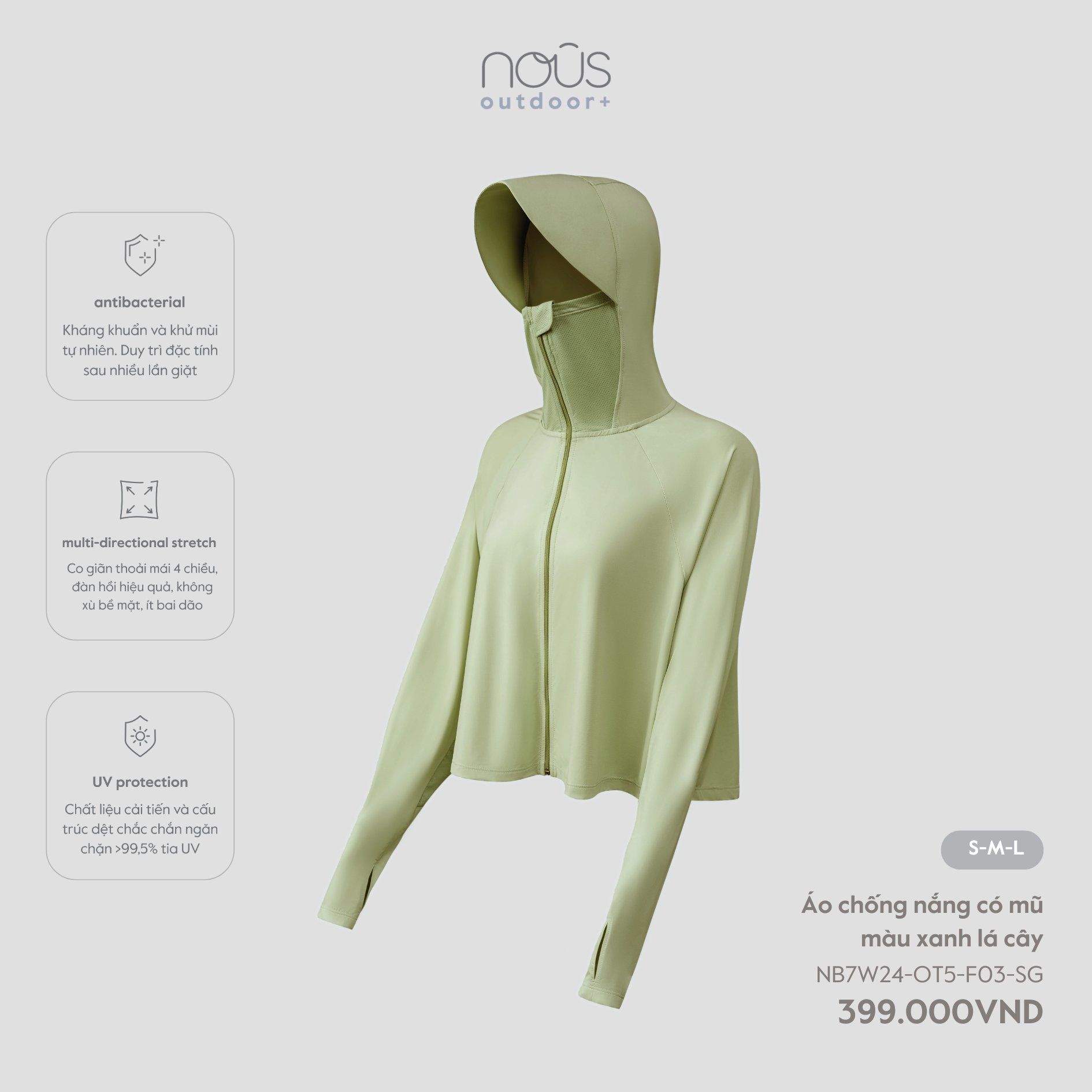  Áo chống nắng có mũ màu xanh lá cây 