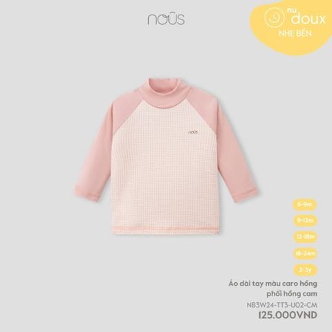  Áo dài tay màu caro hồng phối hồng cam 