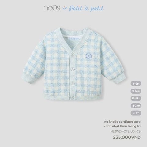  Áo khoác cardigan caro xanh nhạt thêu trang trí 