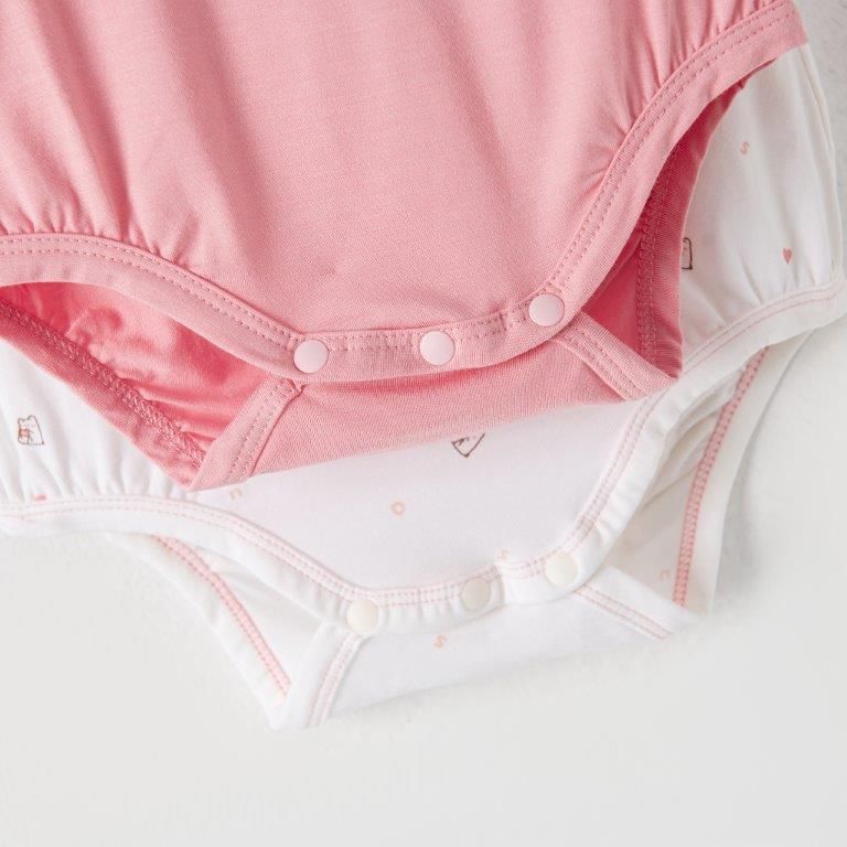  Set 2 bodysuit cộc tay hồng và trắng HỌA TIẾT 