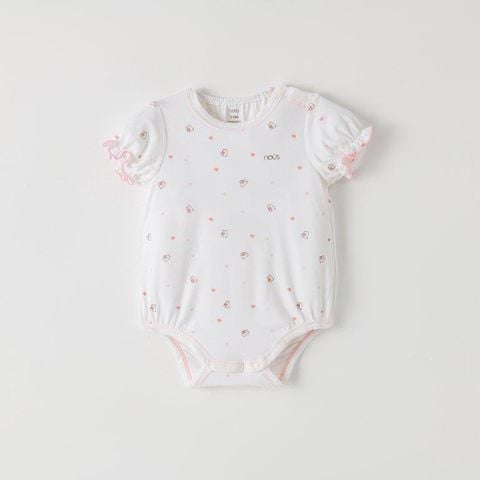  Set 2 bodysuit cộc tay hồng và trắng HỌA TIẾT 