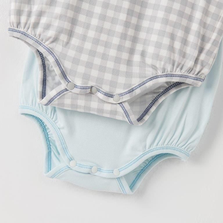  Set 2 bodysuit cộc tay xanh và kẻ caro ghi 