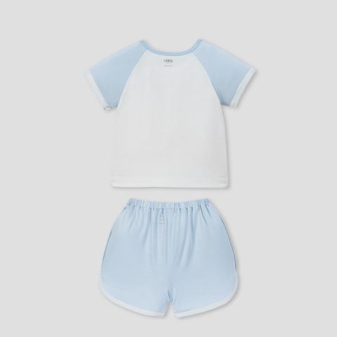  Bộ cộc tay áo trắng IN TRANG TRÍ phối quần xanh M14 
