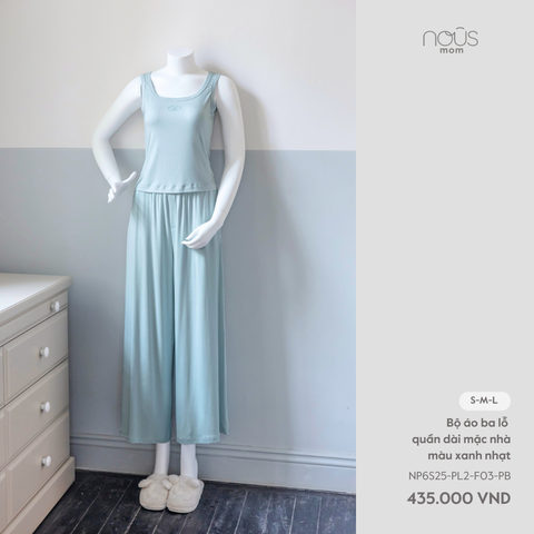 Bộ áo ba lỗ quần dài mặc nhà màu xanh nhạt 