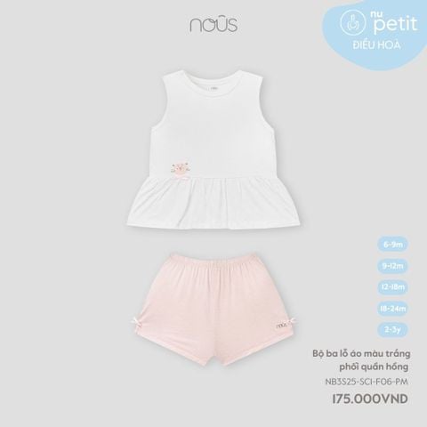  Bộ ba lỗ áo màu trắng phối quần hồng 