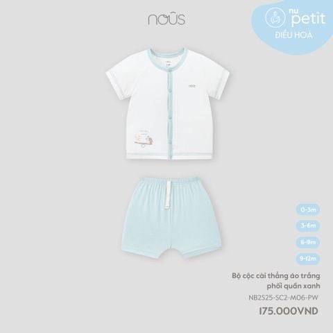  Bộ cộc cài thẳng áo trắng phối quần xanh 